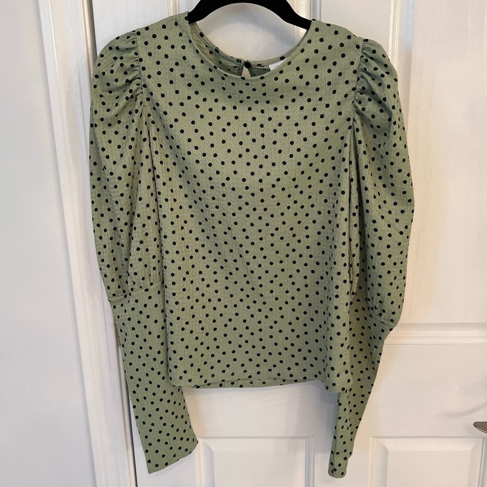 Zara Girls Green and Black Polka Dot Shirt, Size 13-14